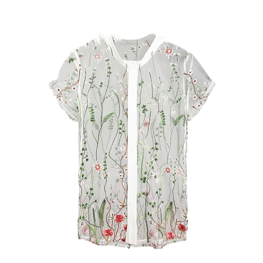 Amazon.com: Men Mesh Shirts Embroidered Short Sleeve Sexy